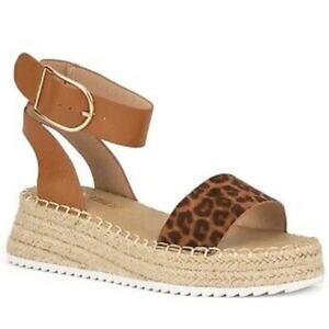 OLIVIA MILLER ALMOND BEACH ESPADRILLE LEOPARD PRINT SANDALS SIZE 10